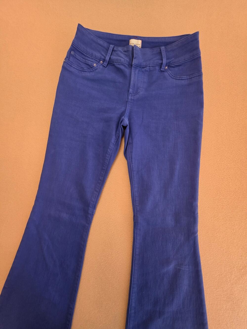 Alice + Olivia Stacey Low Rise Bell Flare Jeans Royalty Blue Sz 29